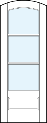 arch top modern interior french doors with three horizontal true divided lites and bottom raised panel