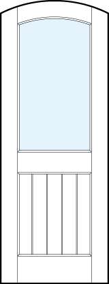 curved arch top interior panel doors with glass top panel and small raised bottom panel with vertical slats