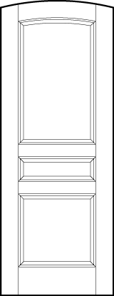 curved top stile and rail interior door with square bottom, horizontal center, and top arched rectangle sunken panels