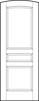 curved top stile and rail front entry door with square bottom, horizontal center, and top arched rectangle sunken panels