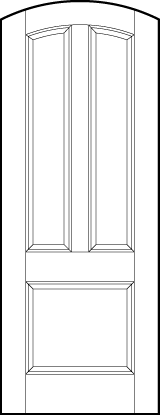 curved arch top stile and rail front entry door with large bottom square and two tall arched rectangle panels on top