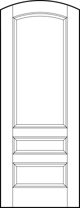 curved arch top interior flat panel door with curved tall top rectangle, center small and bottom medium sunken rectangles