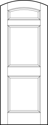 curved arch top front entry flat panel door with small top rectangle and two square sunken bottom panels