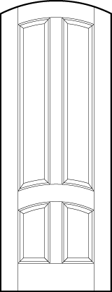curved arch top interior flat panel door with two tall top and two short bottom arched sunken panels