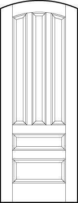 curved arch top stile and rail front entry wood doors with three top panels with small and medium bottom panels