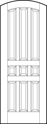 curved arch top custom panel interior doors with six vertical and three small center square sunken panels