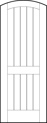 curved arch top tongue and groove interior door with six center v-groove vertical lines and center and bottom