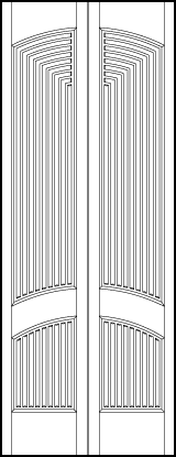 2-leaf bi-fold stile and rail art deco custom interior doors with two forced perspective vertical tambour arched panels
