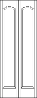 2-leaf bi-fold front entry custom panel doors with sunken central rectangle panel and top arch