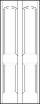 2-leaf bi-fold front entry panel doors with two sunken panels, one rectangle and arch on top and one square on bottom