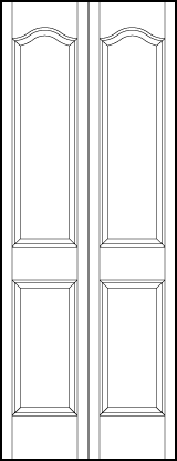 2-leaf bi-fold front entry custom panel doors with one curved arch rectangle and on top and one square bottom panel