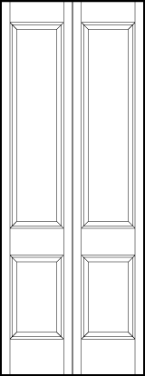 2-leaf bi-fold front entry custom panel doors with one rectangle panel on top and one small square on bottom