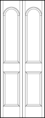 2-leaf bi-fold interior panel doors with two sunken panels, rectangle with arch on top and small square on bottom