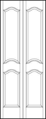 2-leaf bi-fold front entry custom panel doors with rectangle panel on top and small square on bottom all with arches