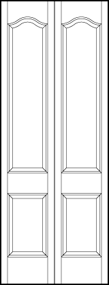 2-leaf bi-fold stile and rail interior door with top sunken rectangle and bottom sunken square with slight top arch