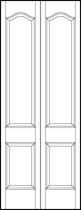 2-leaf bi-fold stile and rail front entry door with top sunken rectangle and bottom sunken square with slight top arch