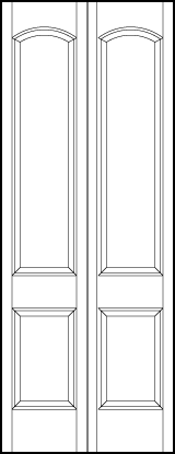 2-leaf bi-fold stile and rail interior door with top sunken rectangle and bottom sunken square with curved top arch