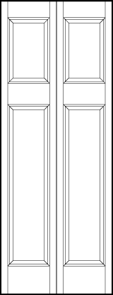 2-leaf bi-fold stile and rail front entry door with top square and bottom rectangle sunken panels