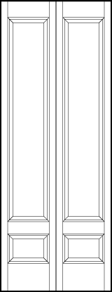 2-leaf bi-fold stile and rail interior door with top rectangle and small bottom horizontal rectangle sunken panels