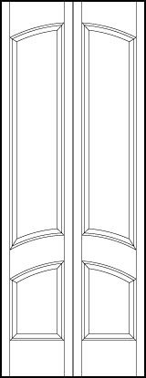 2-leaf bi-fold stile and rail interior door with two sunken rectangles and large top sunken panels with arched tops
