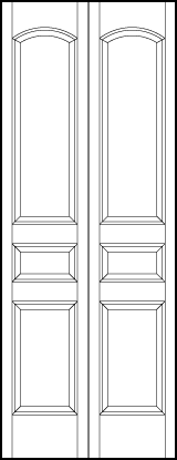 2-leaf bi-fold stile and rail interior door with square bottom, horizontal center, and top arched rectangle sunken panels