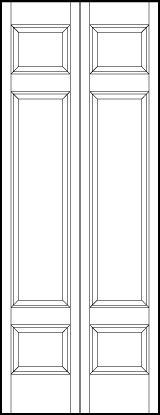 2-leaf bi-fold stile and rail interior door with two horizontal rectangles on edges and center sunken panel in center