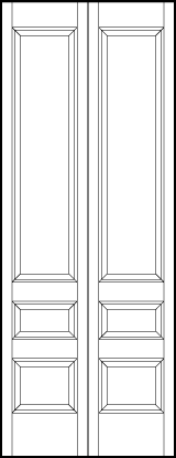 2-leaf bi-fold stile and rail interior door with bottom medium horizontal rectangle, small center, and top sunken panels