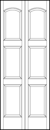 2-leaf bi-fold stile and rail interior door with three sunken square panels with top curved arch