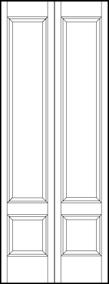 2-leaf bi-fold interior flat panel door with two vertical rectangle sunken panels and horizontal bottom rectangle