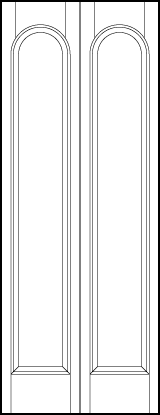 2-leaf bi-fold front entry doors with center circle panel and top and bottom arched sunken panels