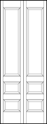 2-leaf bi-fold interior door with parallel bottom horizontal rectangles and top large rectangle sunken panels
