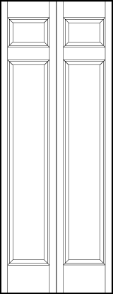 2-leaf bi-fold interior flat panel door with two top sunken small squares and large vertical bottom sunken rectangle