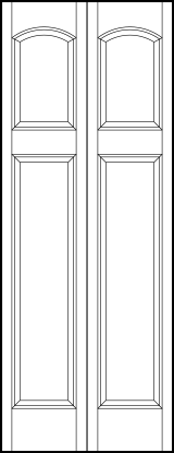 2-leaf bi-fold front entry flat panel door with curved arch top square and sunken vertical tall bottom rectangles