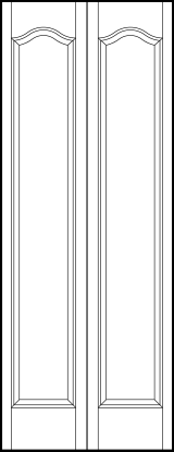 2-leaf bi-fold interior flat panel door with three tall vertical rectangles with slight arched top