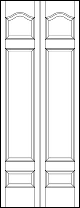 2-leaf bi-fold interior flat panel door with curved top horizontal top and bottom rectangles with center sunken panel