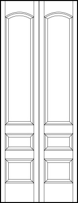 2-leaf bi-fold interior flat panel door with curved tall top rectangle, center small and bottom medium sunken rectangles