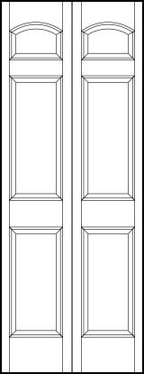 2-leaf bi-fold interior flat panel door with top horizontal curved rectangle and two square sunken bottom panels