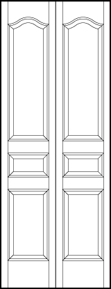 2-leaf bi-fold interior flat panel door with arch top panel, horizontal center, and two vertical bottom sunken panels