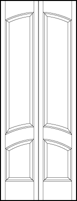 2-leaf bi-fold interior flat panel door with tall top and short bottom arched sunken panels