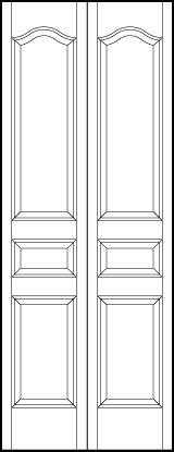 2-leaf bi-fold interior flat panel door vertical slight arch top panel, horizontal center and square bottom sunken panels