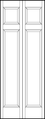 2-leaf bi-fold stile and rail interior wood doors with wide top and tall vertical bottom sunken panels