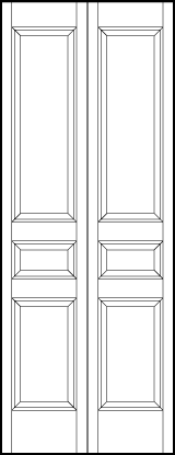2-leaf bi-fold stile and rail interior wood doors with large top panel, horizontal center, and short sunken vertical bottom