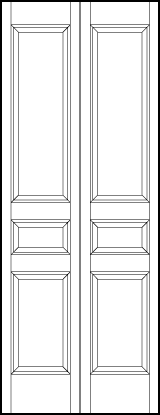 2-leaf bi-fold stile and rail interior wood doors with top tall, center horizontal and vertical bottom sunken panels
