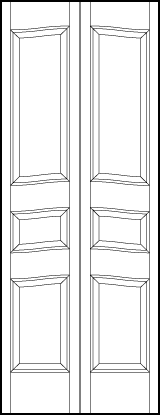 2-leaf bi-fold interior wood doors with top tall, center and medium vertical bottom sunken panels all arched