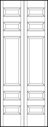 2-leaf bi-fold stile and rail interior wood doors with one large center and four outer narrow sunken panels