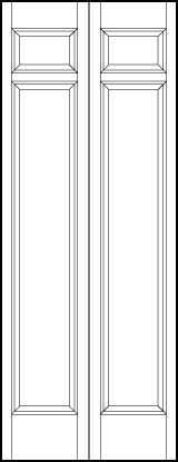 2-leaf bi-fold interior wood doors with tall sunken skinny center panel, two small square top, and two tall panels