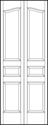 2-leaf bi-fold stile and rail interior wood doors with arch top and three sunken panels