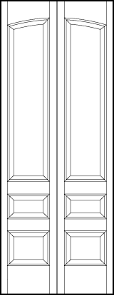 2-leaf bi-fold stile and rail front entry wood doors with arch top and three sunken panels