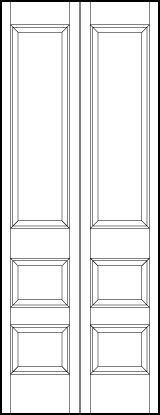 2-leaf bi-fold custom panel interior doors with four square bottom sunken panels and two top vertical sunken panels