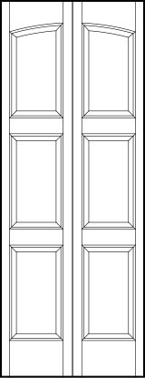 2-leaf bi-fold custom panel interior doors with six horizontal equal sunken panels with slight arch top